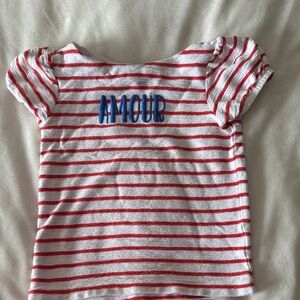 Janie and Jack Red and White Striped Tee with Blue 'Amour'